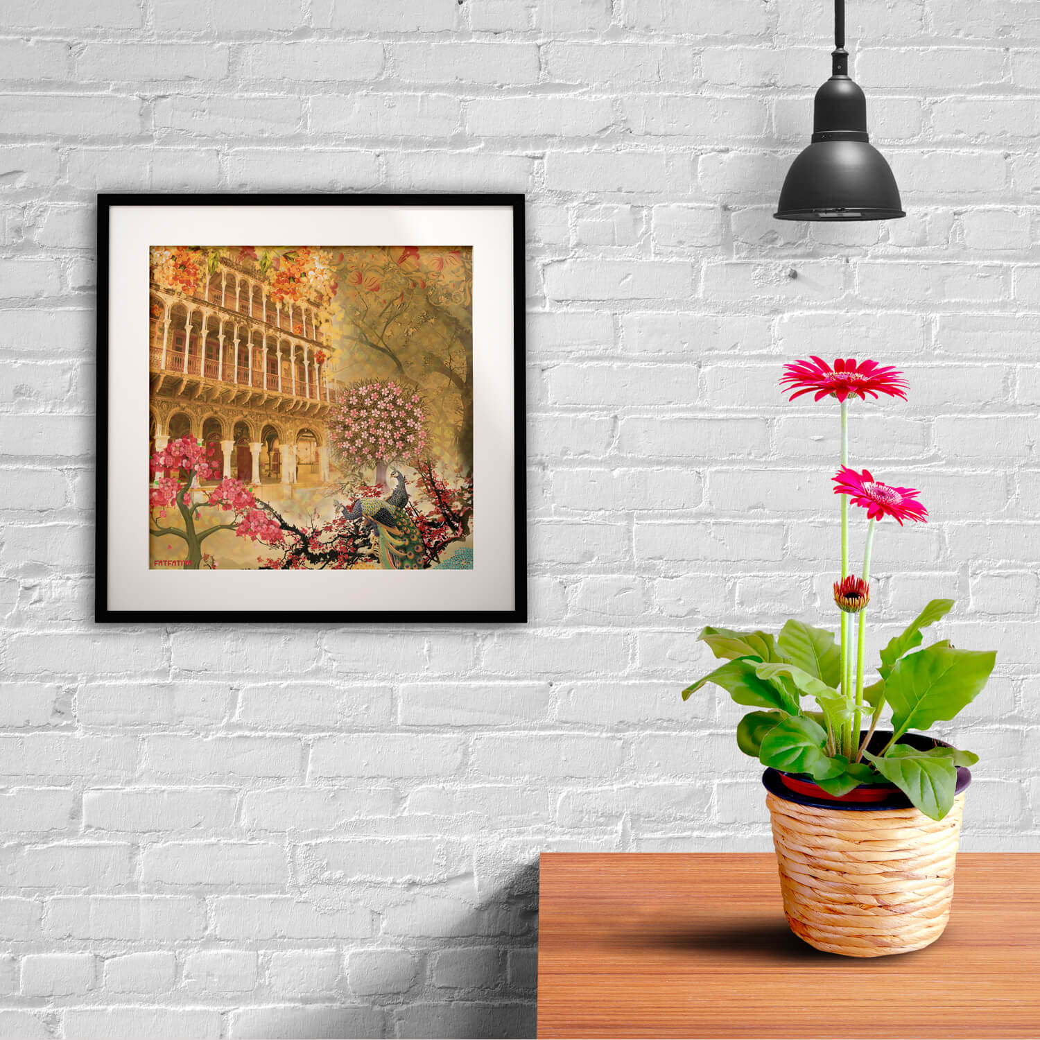 Historical Fort and Floral Framed Indian Wall Art Print
