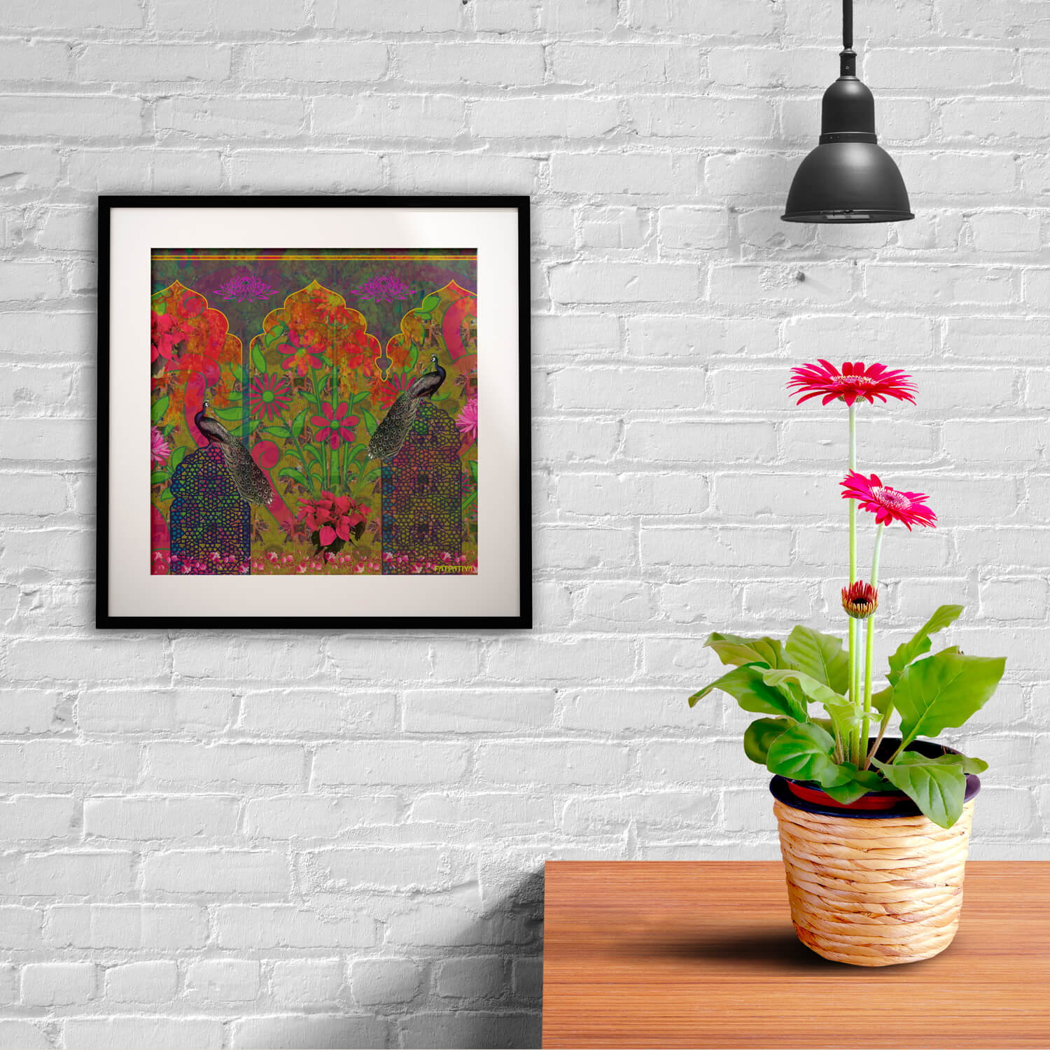 Peacock in Castle Framed Indian Wall Art Print