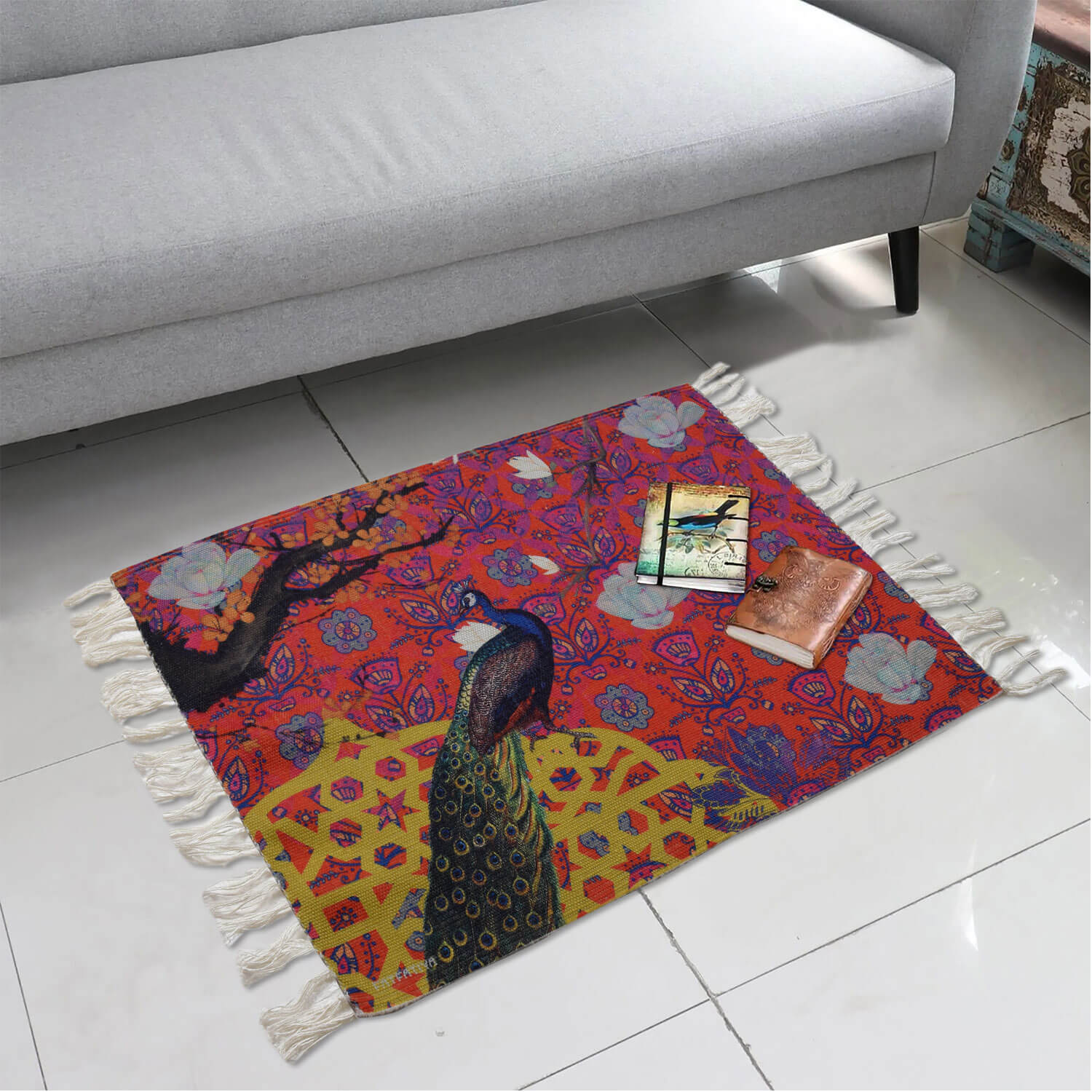 Gorgeous Indian Peacock Recycled Outdoor Rug