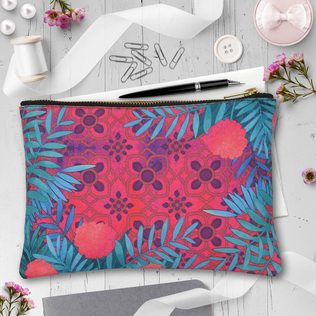 Pink and Blue Makeup Pouch