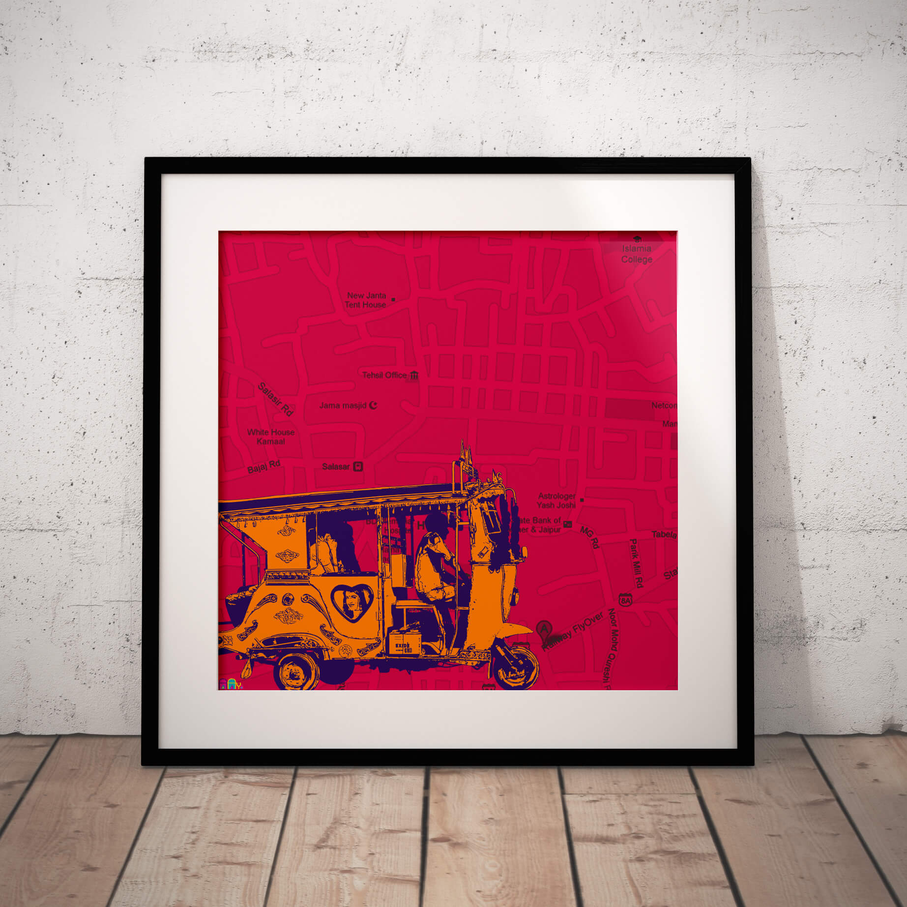 Orange Taxi on Road Art Print