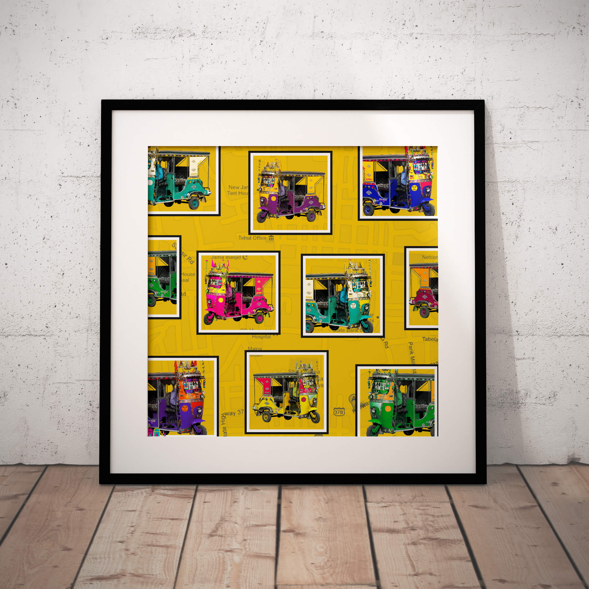 Retro Taxis Art Print 9×9 Inches