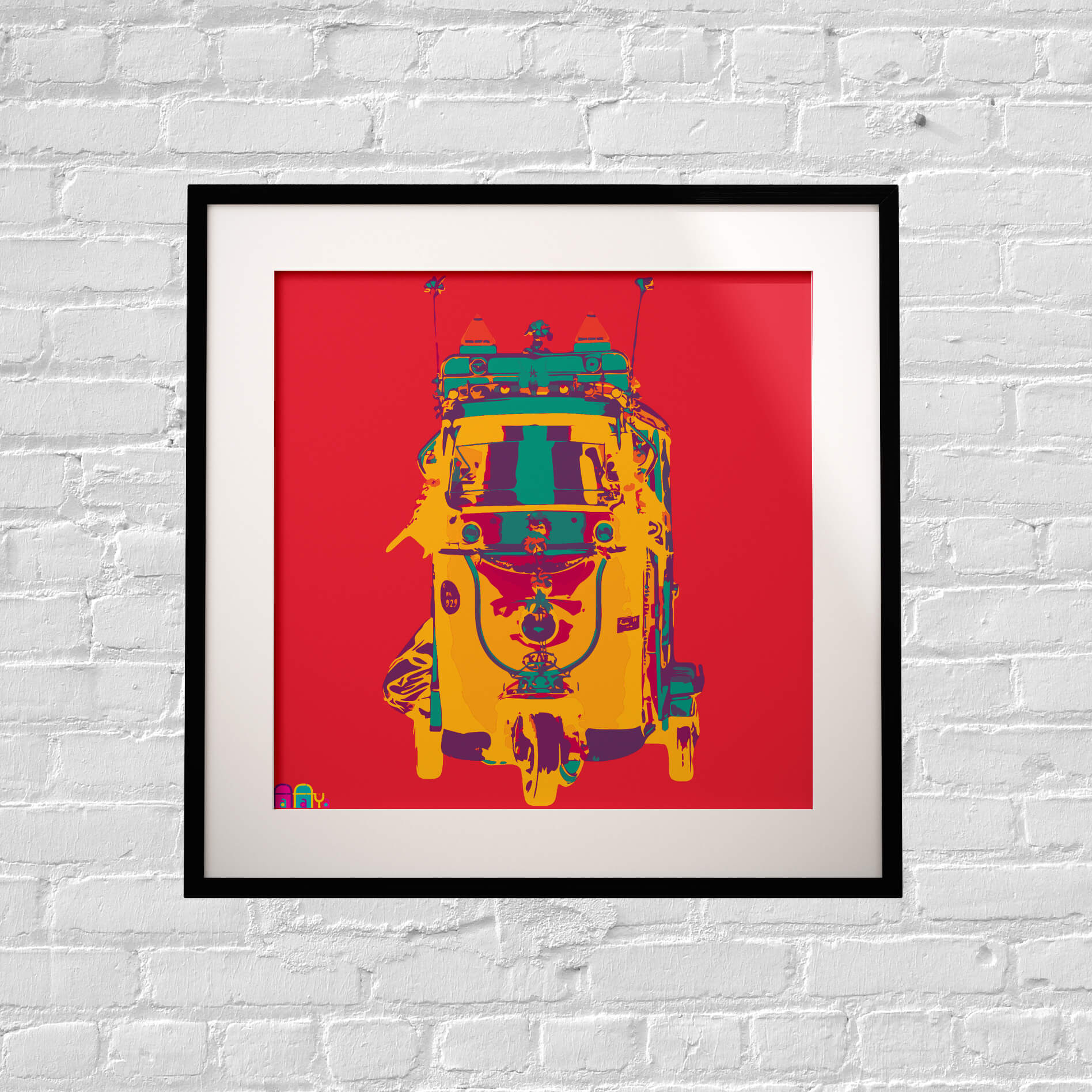 Funky Taxi Art Print 9×9 Inches