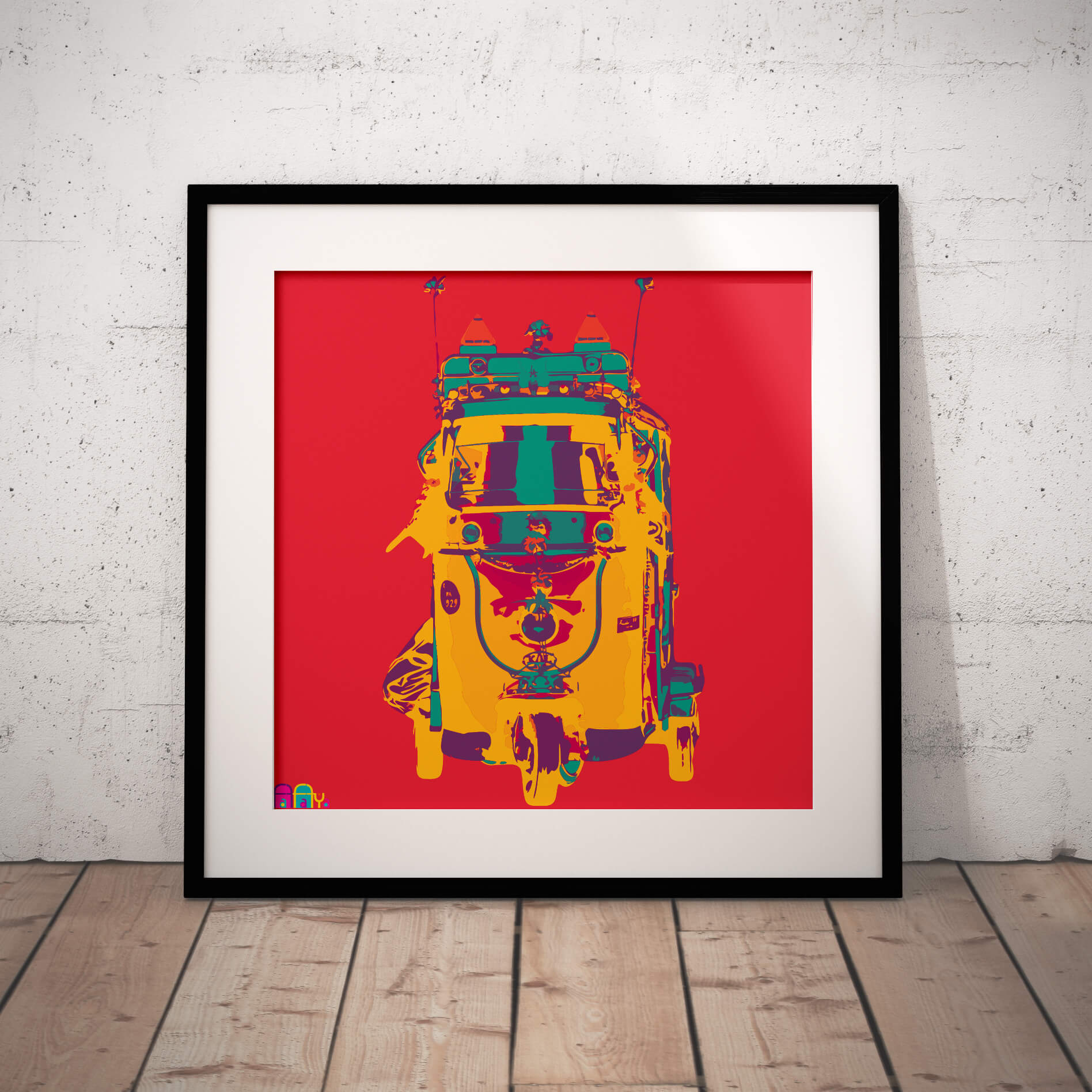 Funky Taxi Art Print 9×9 Inches