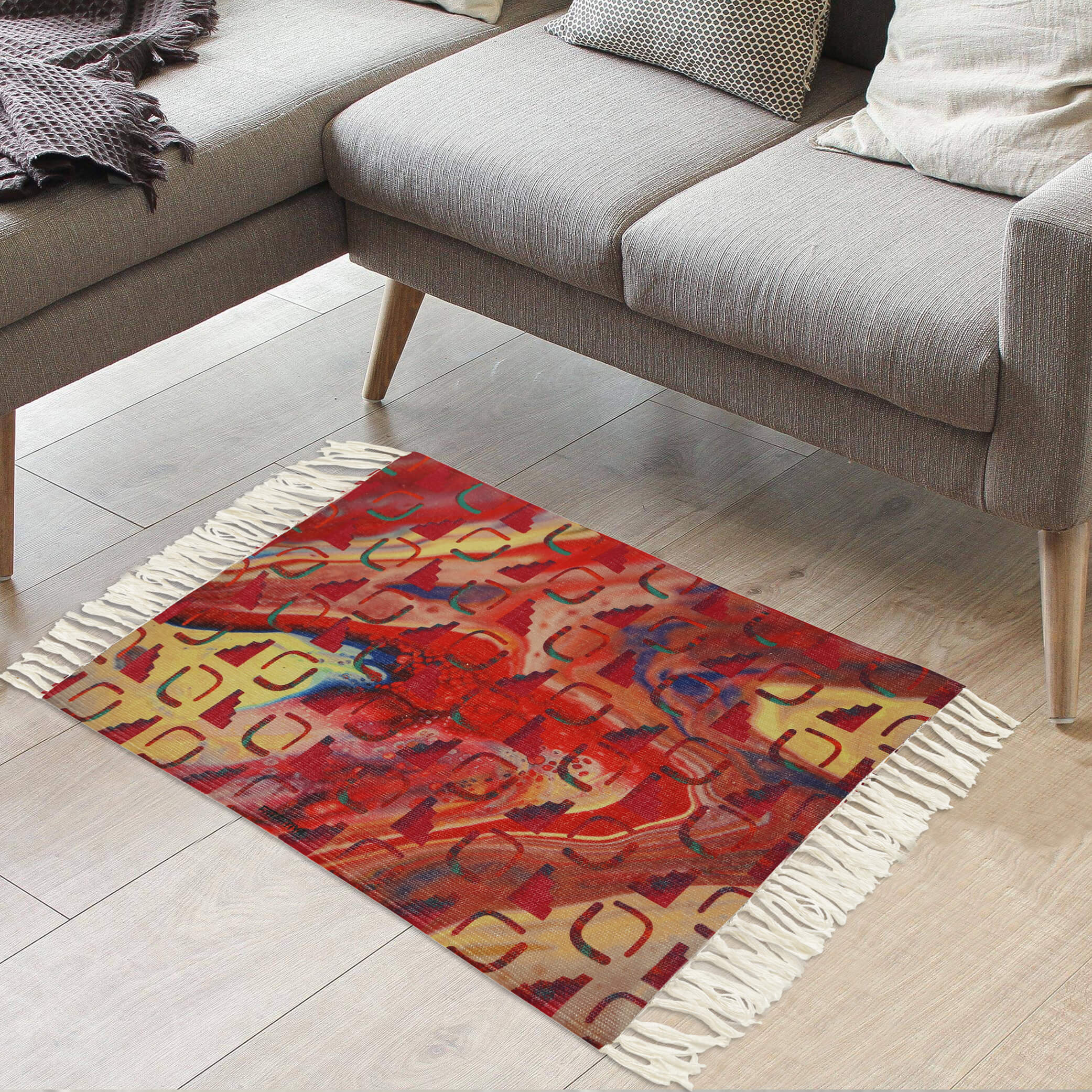 Checked Lava Rectangular Recycled Rug